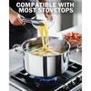 The HomelyOasis 12-Qt. Stainless Steel Tri-Ply Clad Stockpot in a modern kitchen setting, highlighting its stylish design as a large stainless steel stockpot.