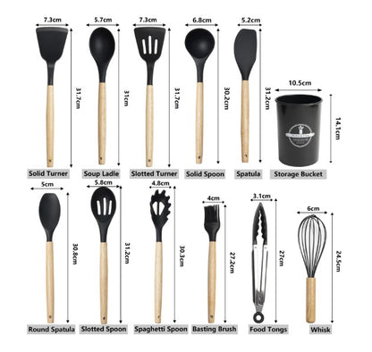 Elegant display of the 12-Piece Silicone Utensil Set showcasing modern design for kitchen décor.