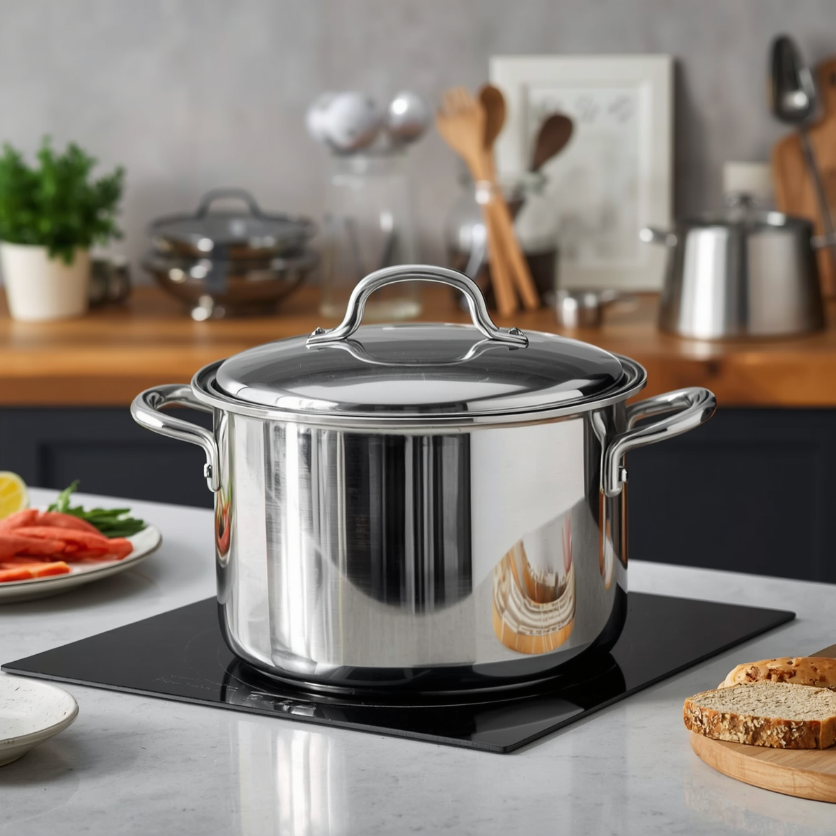 Stackable design of the Cook N Home 12-Quart Stainless Steel Stockpot for optimal storage and organization in the kitchen.