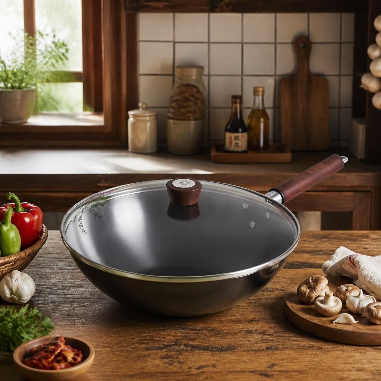 12-Inch Carbon Steel Wok equipped to handle cooking temperatures up to 356°F for versatile meal preparation.