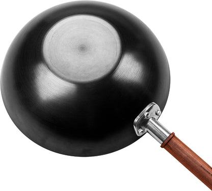 Carbon steel construction of the 12-Inch Wok enhances corrosion resistance and durability.
