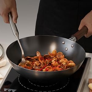 12-Inch Carbon Steel Wok easy to clean; hand wash only for best care and longevity.