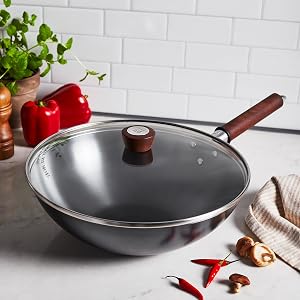 Versatile 12-Inch Carbon Steel Wok ideal for crispy stir-fries and tender braises in everyday cooking.