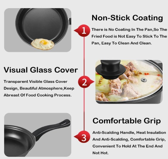 13-Piece Black Non-Stick Cookware Set with Glass Lids & Utensils for Home Kitchen, easy-clean black cookware set with utensils
