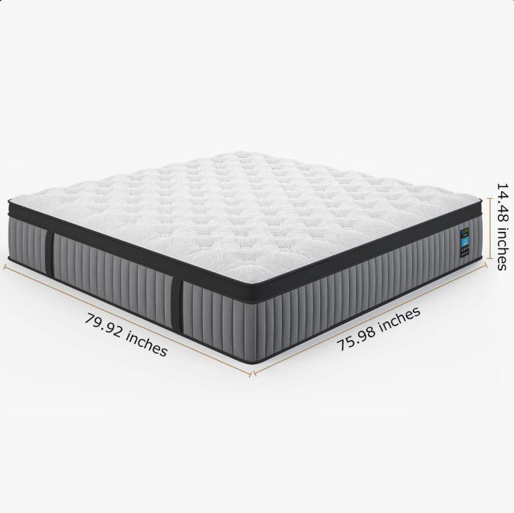 BedStory 14-Inch Luxury Hybrid Mattress in a cozy bedroom setting, enhances your sleep with this hybrid mattress for cooling.