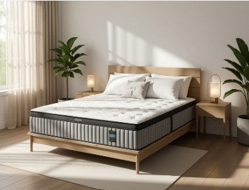Decorative setup with BedStory 14-Inch Luxury Hybrid Mattress, showcasing it as the ultimate hybrid mattress for cooling rest.
