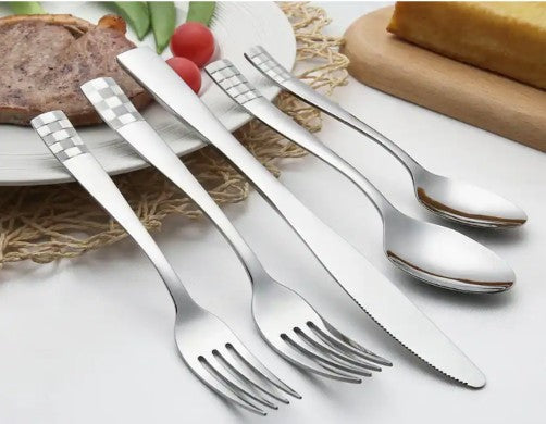 KitchenTrend Checkmate 20/40-Piece Mirror Polished Stainless Steel Flatware Set for 4/8, Dishwasher Safe, stainless steel flatware set with balanced, comfortable design