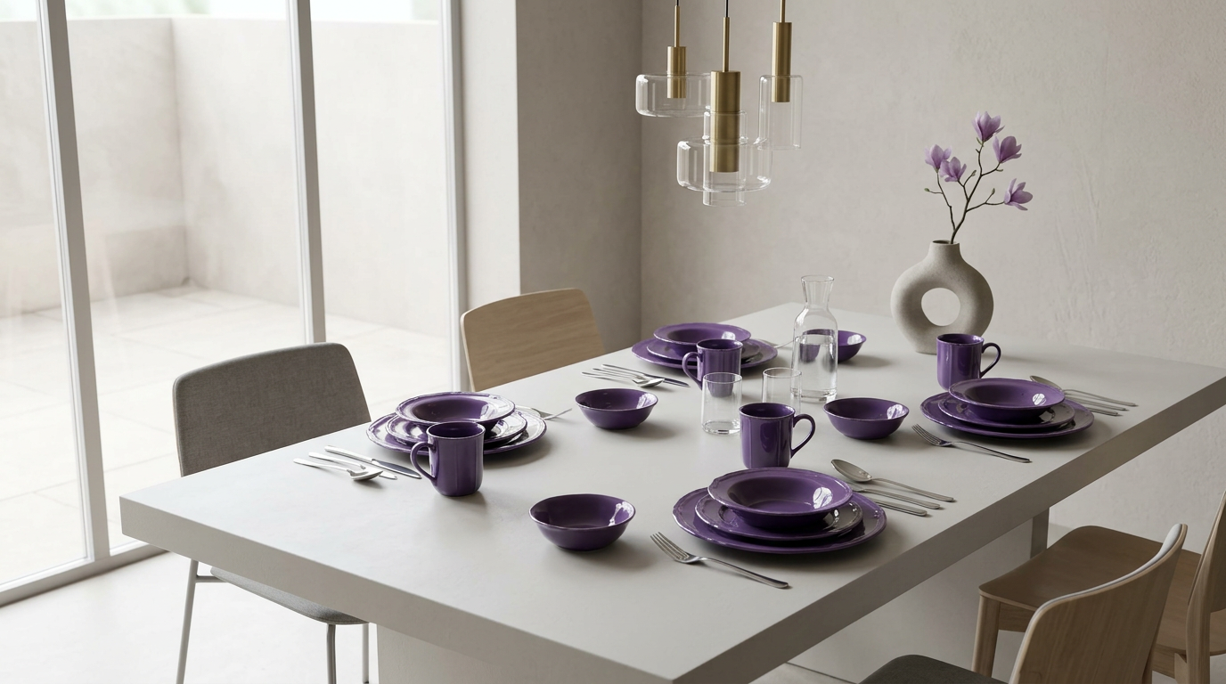 Cozy setup with the French Countryside Antique Purple Stoneware Dinnerware Set, perfect for Instagram-worthy dining.