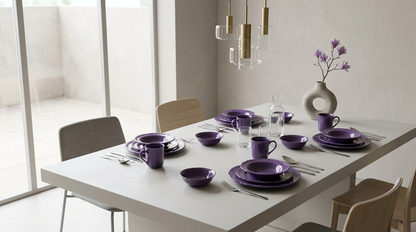 Cozy setup with the French Countryside Antique Purple Stoneware Dinnerware Set, perfect for Instagram-worthy dining.