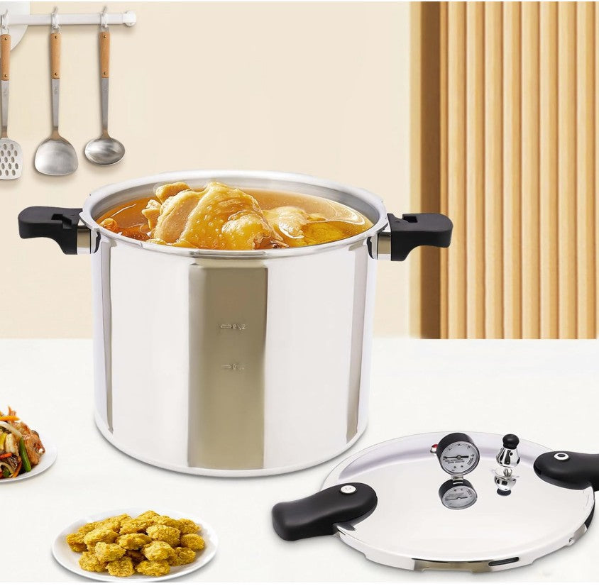Cooking demonstration using the 23Qt Pressure Canner with Gauge, perfect for batch cooking.