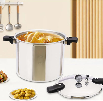 Cooking demonstration using the 23Qt Pressure Canner with Gauge, perfect for batch cooking.