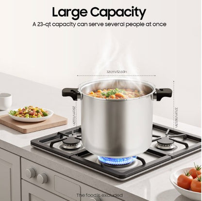 Canning setup featuring the 23Qt Pressure Canner with Gauge, perfect for a homestead-style kitchen.