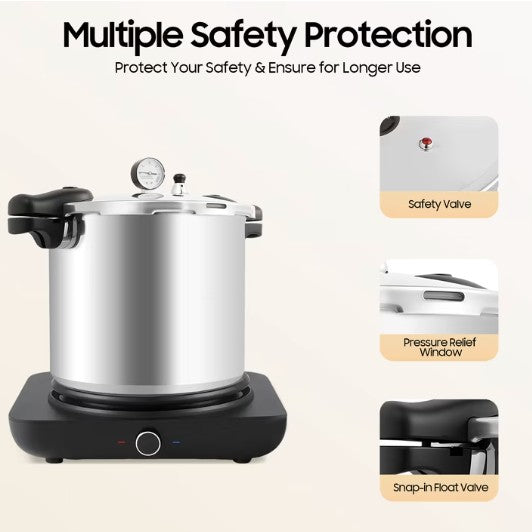 Batch cooking made easy with the lightweight design of the 23Qt Pressure Canner with Gauge.