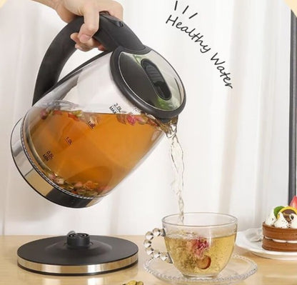 2L Borosilicate Glass Electric Tea Kettle with Infuser, Blue LED & Auto Shutoff — removable infuser glass electric kettle for loose-leaf tea