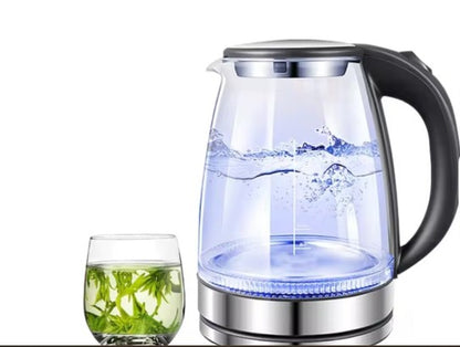 2L Borosilicate Glass Electric Tea Kettle with Infuser, Blue LED & Auto Shutoff — glass electric kettle for tea, coffee, and infused water