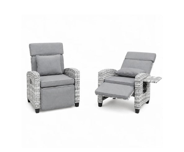 Outdoor Rattan Recliner Chair with Footrest, 145° Adjustable Backrest & Flip-Up Side Table – rattan recliner chair designed for patios, balconies, and porches