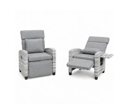 Outdoor Rattan Recliner Chair with Footrest, 145° Adjustable Backrest & Flip-Up Side Table — rattan recliner chair with adjustable backrest and extendable footrest