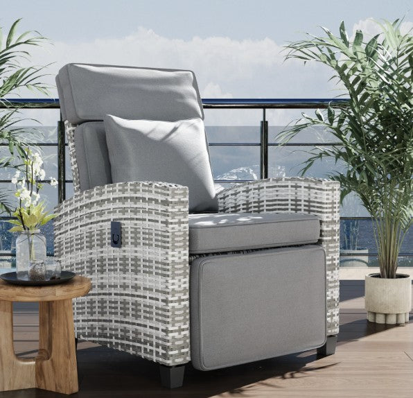 Outdoor Rattan Recliner Chair with Footrest, 145° Adjustable Backrest & Flip-Up Side Table — outdoor rattan recliner chair with built-in flip-up side table