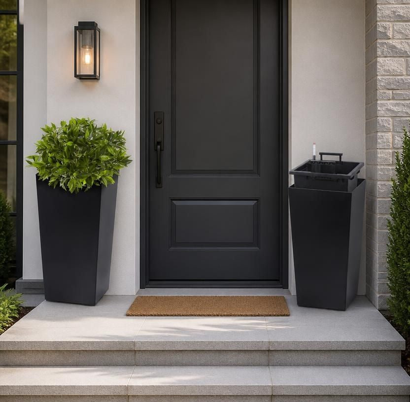Set of 2 Black 22.5-Inch Self-Watering Tall Square Planters with Water Level Indicator, matching planters with water indicator for home decor