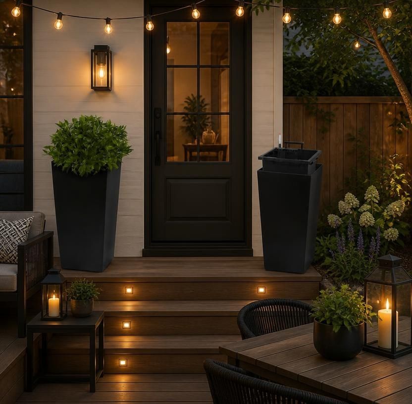 Set of 2 Black 22.5-Inch Self-Watering Tall Square Planters with Water Level Indicator, stable tall planters with water indicator for outdoor plants