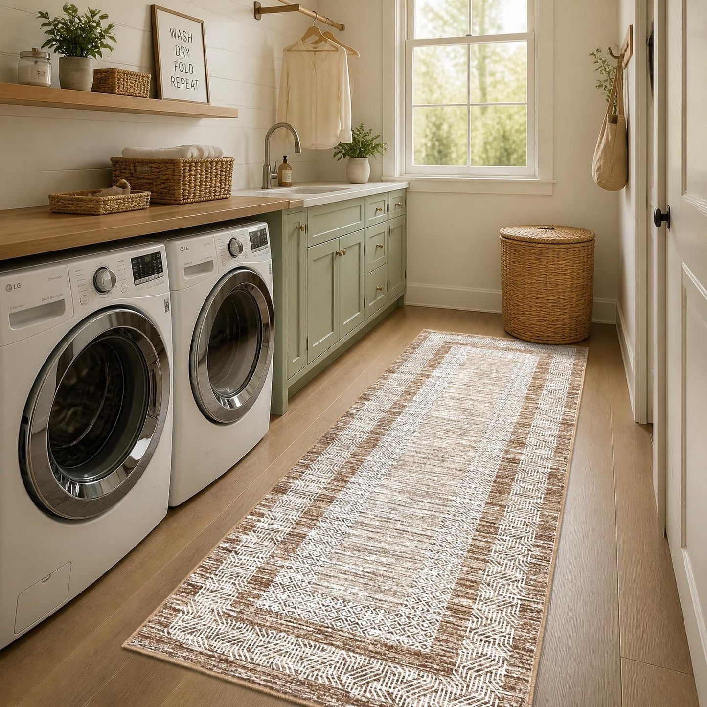 2x6 Brown Geometric Runner Rug, Washable Non-Slip, a stylish 2x6 runner rug for hallways and entryways
