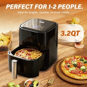 Simple Deluxe 3.2QT Visible Window Air Fryer, 1200W Compact 8-in-1 Touchscreen Air Fryer for Dorms & Apartments ideal for small kitchens, dorm rooms, and apartment compact air fryer setups.