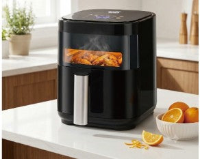 Simple Deluxe 3.2QT Visible Window Air Fryer, 1200W Compact 8-in-1 Touchscreen Air Fryer for Dorms & Apartments shown as a practical compact air fryer for one or two servings.