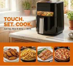 Simple Deluxe 3.2QT Visible Window Air Fryer, 1200W Compact 8-in-1 Touchscreen Air Fryer for Dorms & Apartments designed for crispy vegetables, chicken, snacks, and leftovers in a compact air fryer.
