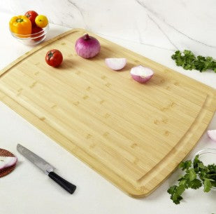 Extra-Large 30 x 20 Inch Bamboo Cutting Board with Juice Groove, Handles & Reversible Butcher Block Design, versatile bamboo cutting board for cooking and entertaining