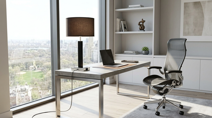 30” Modern Black Table Lamp with Brown Drum Shade - the perfect modern black lamp for your bedroom or living room decor.