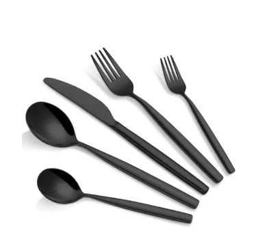 30-Piece Black Stainless Steel Flatware Set, Service for 6, ideal for holidays, dinner parties, and gifting