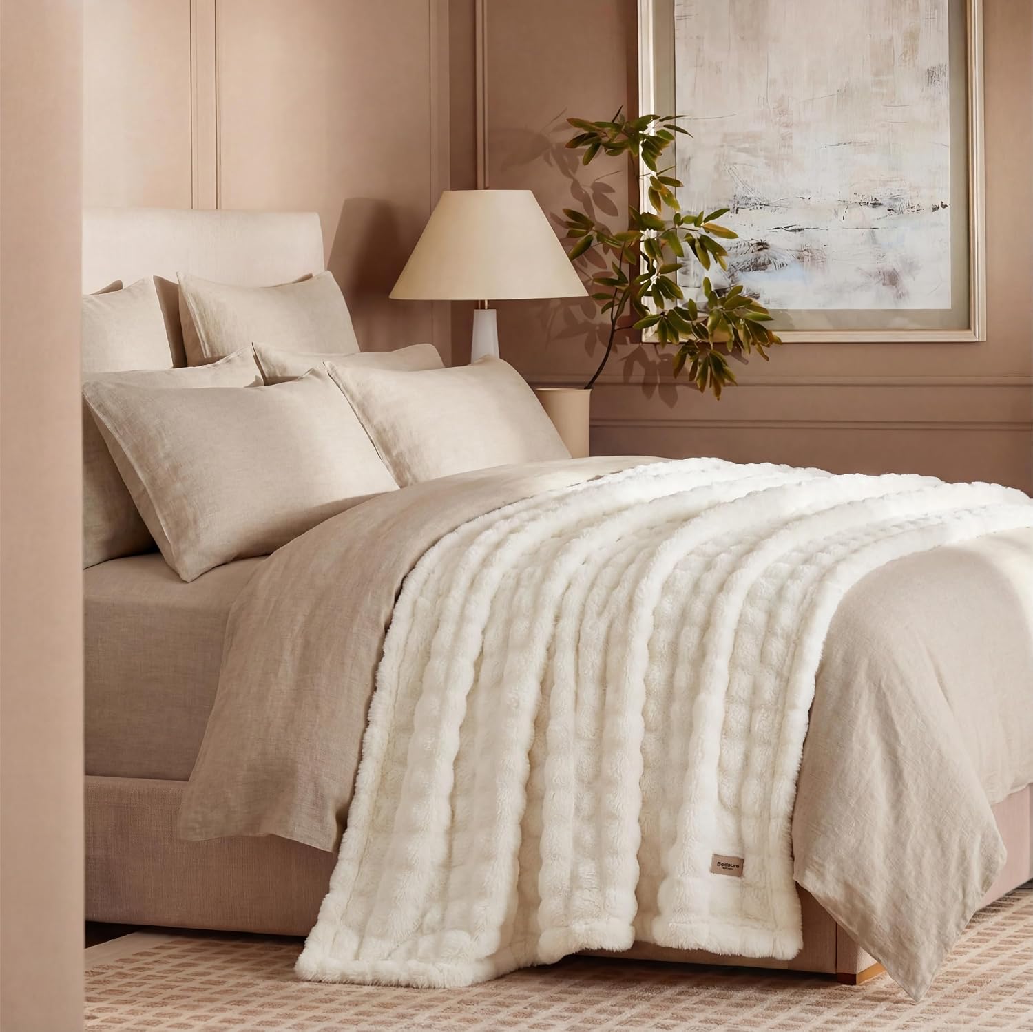 50x60 Off-White 3D Fleece Bubble Throw Blanket styled with neutral pillows and home décor