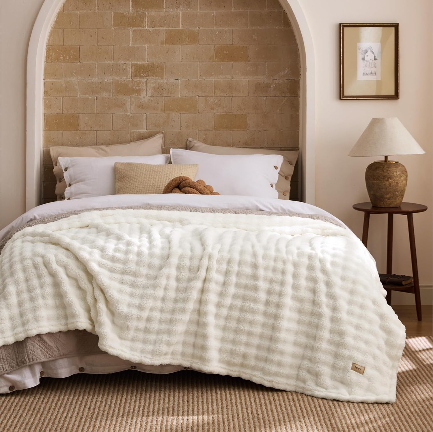 50x60 Off-White 3D Fleece Bubble Throw Blanket adding textured comfort to a sofa