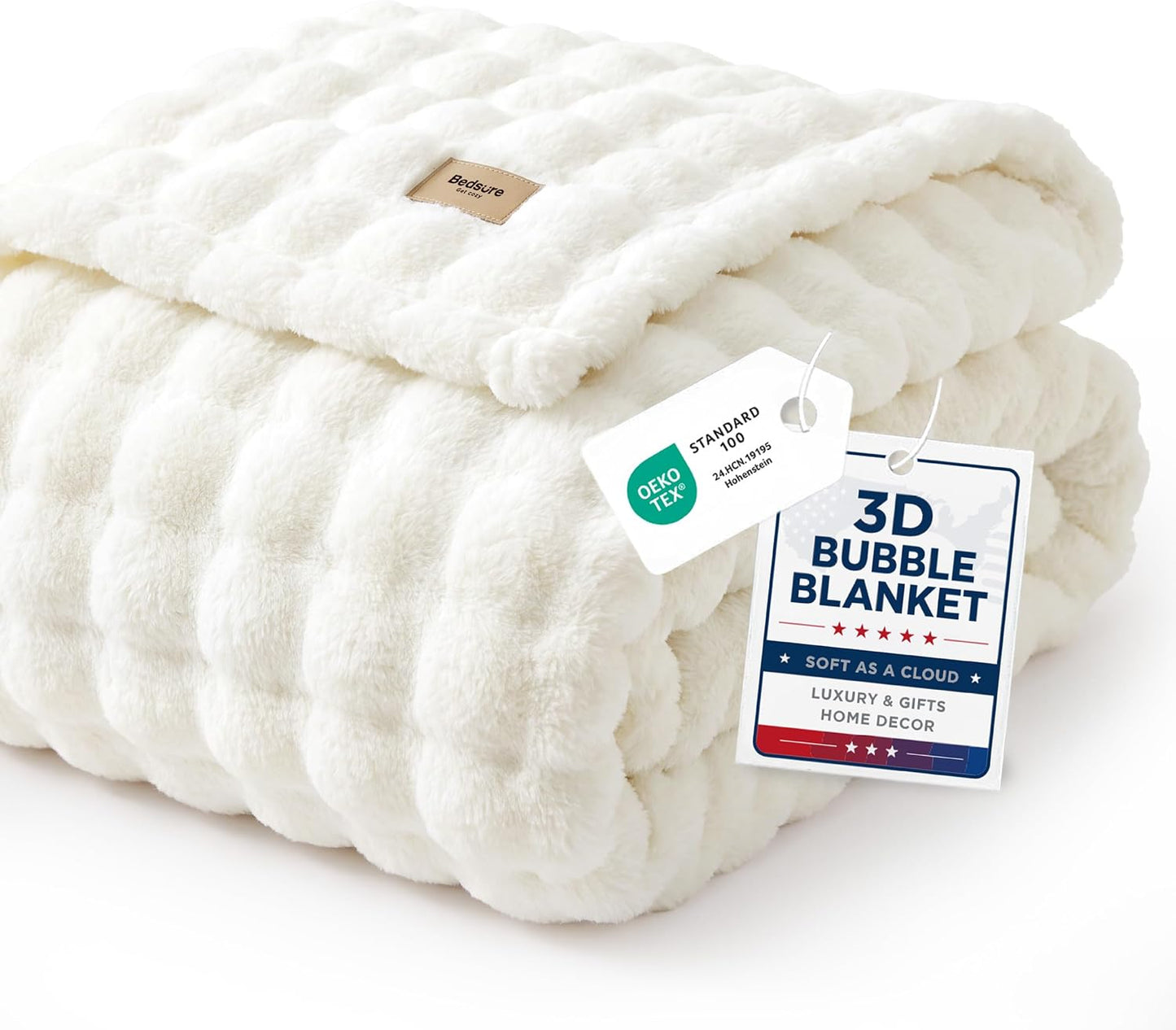 50x60 Off-White 3D Fleece Bubble Throw Blanket with cozy CloudBubble fleece throw blanket design