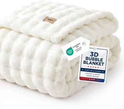 50x60 Off-White 3D Fleece Bubble Throw Blanket with cozy CloudBubble fleece throw blanket design