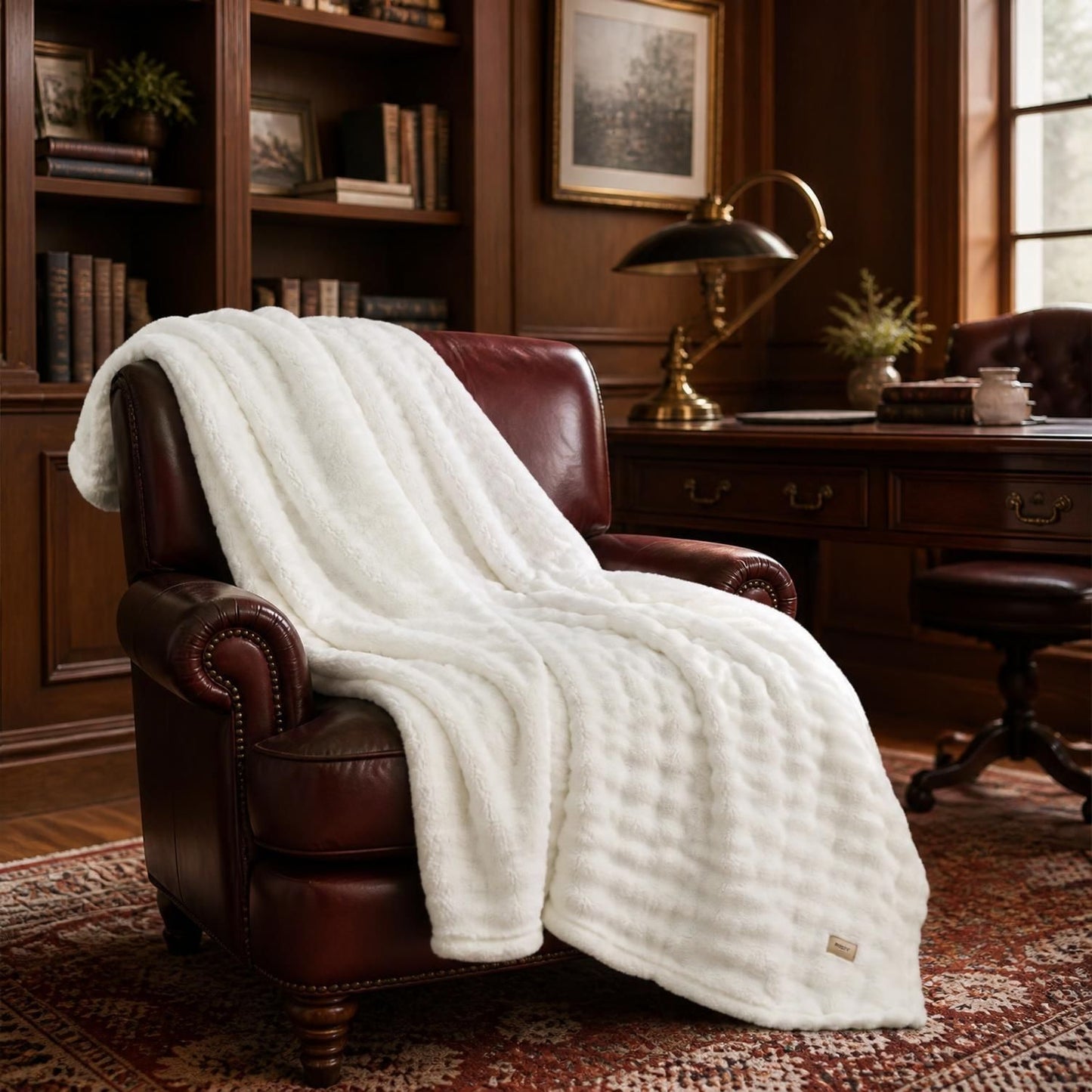 50x60 Off-White 3D Fleece Bubble Throw Blanket, soft fleece throw blanket styled on a cozy sofa
