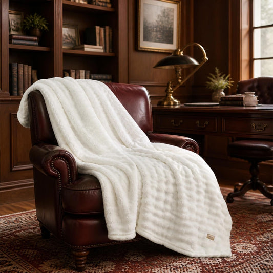50x60 Off-White 3D Fleece Bubble Throw Blanket, soft fleece throw blanket styled on a cozy sofa