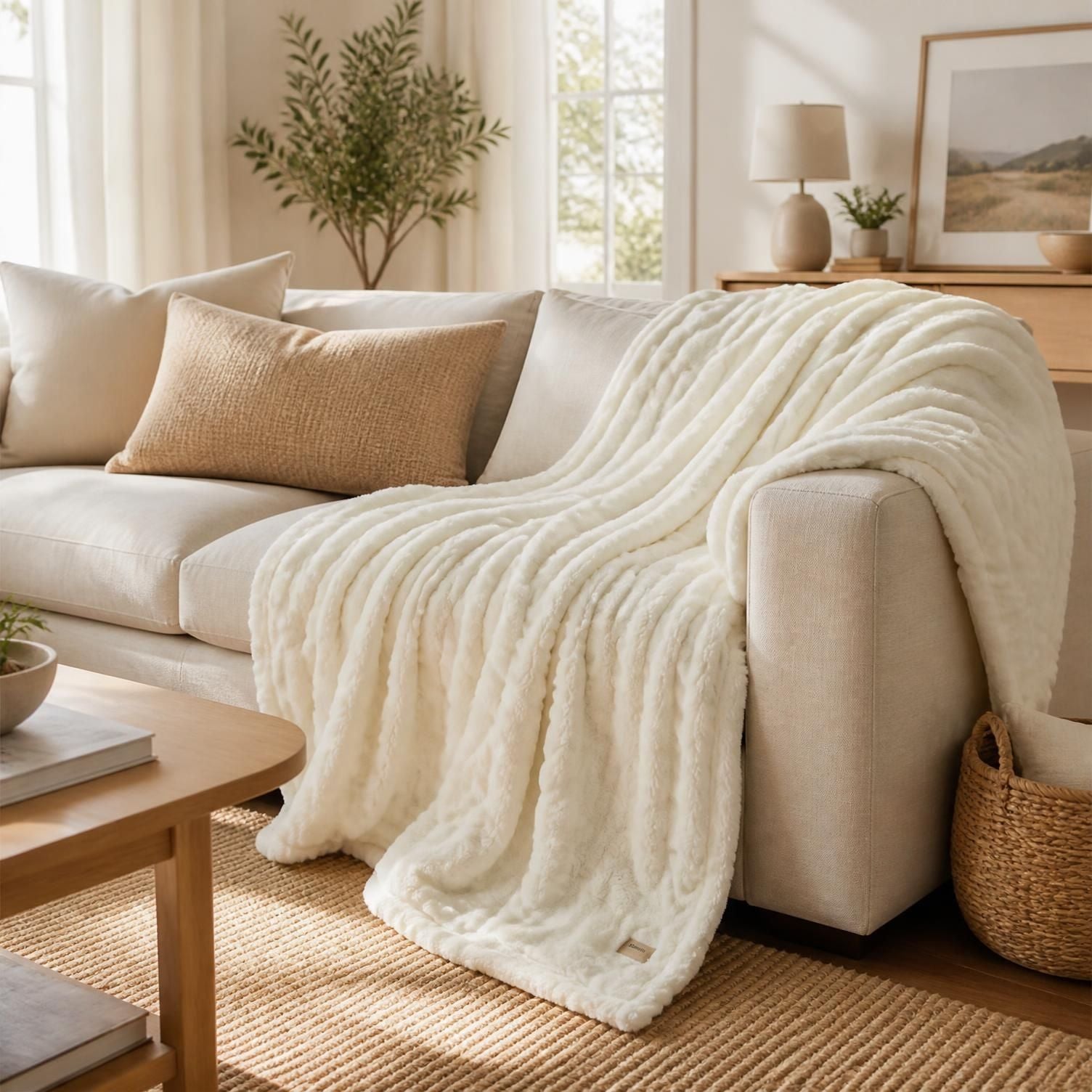 50x60 Off-White 3D Fleece Bubble Throw Blanket for reading, lounging, and napping