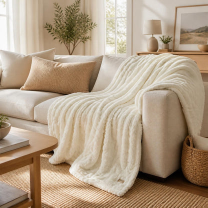 50x60 Off-White 3D Fleece Bubble Throw Blanket for reading, lounging, and napping
