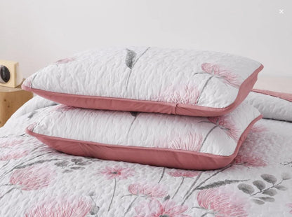 3-Piece Queen Floral Quilt Set, Lightweight Reversible Farmhouse Coverlet with 2 Pillow Shams - matching botanical pillow shams