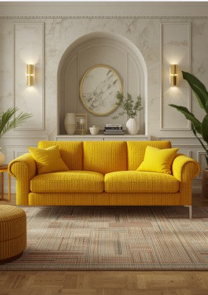 Arranged with matching throws, the 89" Luxury Cotton Linen Sofa offers comfort and style.