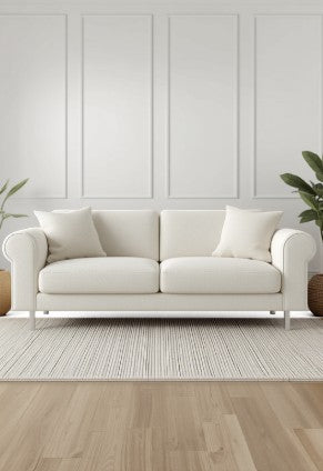 Close-up shot of the quality craftsmanship of the 89" Luxury Cotton Linen Sofa's solid wood frame.