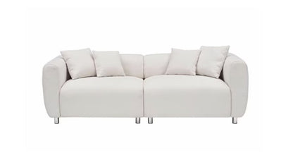 The stunning 89" Luxury Cotton Linen Sofa surrounded by warm lighting, enhancing its inviting presence.