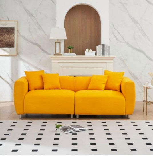 Seating arrangement with the 89" Luxury Cotton Linen Sofa, ideal for entertaining guests.