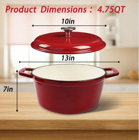 4.75-Quart Enameled Cast Iron Dutch Oven with Lid, Induction & Oven Safe — versatile enameled cast iron dutch oven cookware