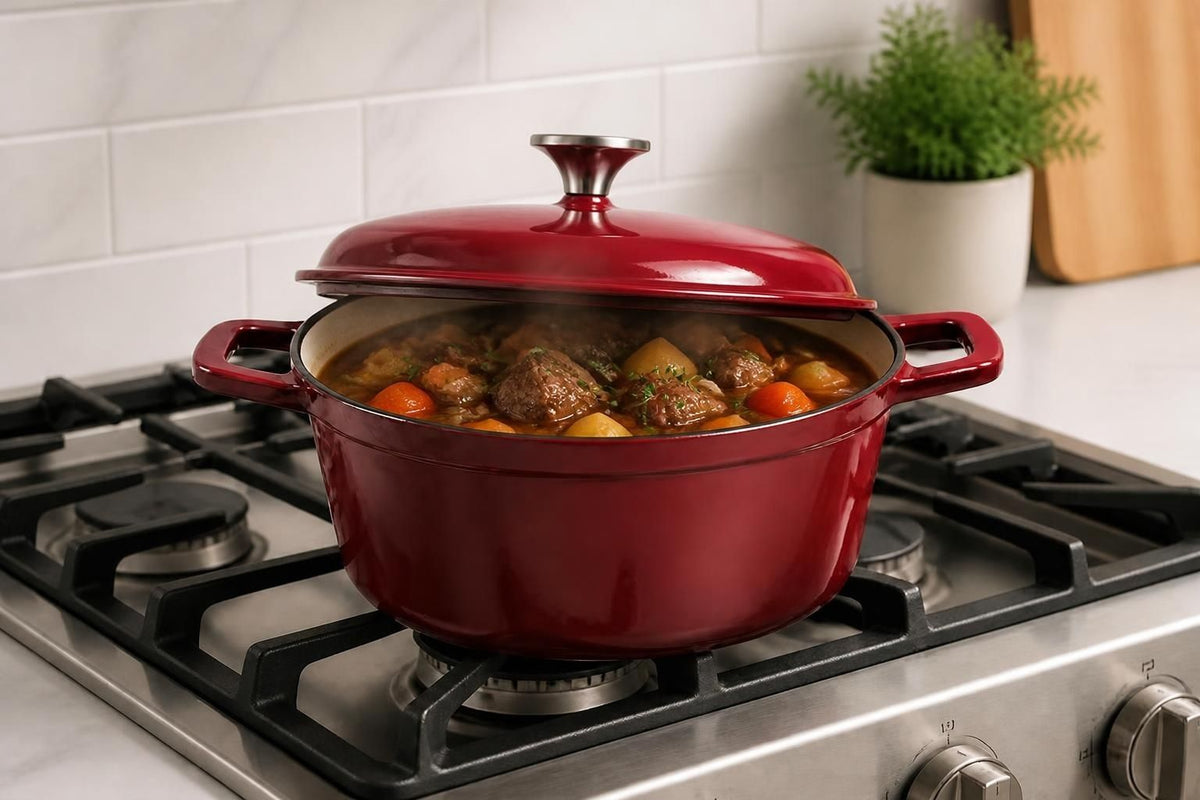 4.75-Quart Enameled Cast Iron Dutch Oven with Lid, Induction & Oven Safe — enameled cast iron dutch oven with smooth enamel interior