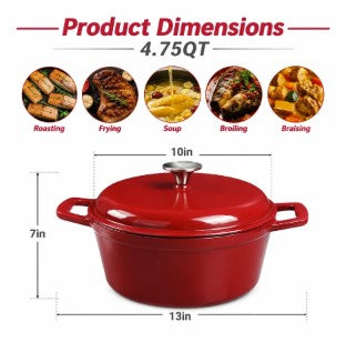 4.75-Quart Enameled Cast Iron Dutch Oven with Lid, Induction & Oven Safe — enameled cast iron dutch oven with even heat distribution