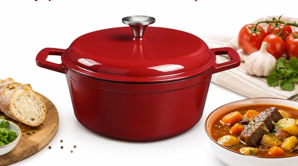4.75-Quart Enameled Cast Iron Dutch Oven with Lid, Induction & Oven Safe — table-ready enameled cast iron dutch oven with lid