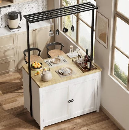 Close-up of the antique white finish on the Heavy-Duty Kitchen Island with Storage, a stylish heavy-duty kitchen cart.