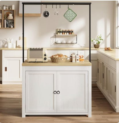 Smart storage solutions in the Heavy-Duty Kitchen Island with Storage, demonstrating its functionality as a heavy-duty kitchen cart.